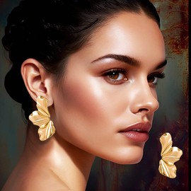 YOOSMATIC Gold Flower Earrings Gold Statement Earrings 14K Gold Plated Flower Dangle Drop Earrings Sparkling Dainty Earrings Exaggerated Statement Earrings for Women Punk