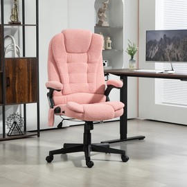 HOMCOM 6 Point Vibrating Massage Office Chair with Heat, Velvet High Back Executive Office Chair with Reclining Backrest, Padded Armrests and Remote, Pink