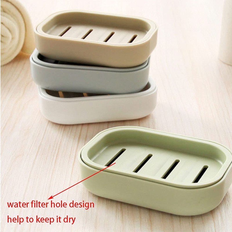 Soap Dish, Green Plastic Double Soap Holder Box with Drainage