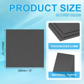 PATIKIL 12x12x0.01" Chipboard Sheets, 20Pcs 12PT Thick Book Board Binders Board Sturdy Bookbinding Supplies for Book Binding Cover, Black