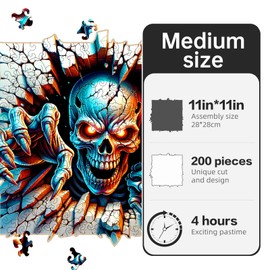 NIUNIUAMY Wooden Puzzle, Through Wall Skeleton, Adult Wooden Puzzle, Gothic Wood Carving Puzzle Designed for Family and Friends, 11 * 11 inches, 200 Pieces (Medium)