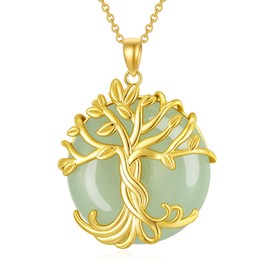 HPQQ Gifts for Sister Tree of Life Necklace Gold Plated Sterling Silver 3 Sisters Jade Pendant Necklace Jewelry Gifts for Women Friends for Birthday