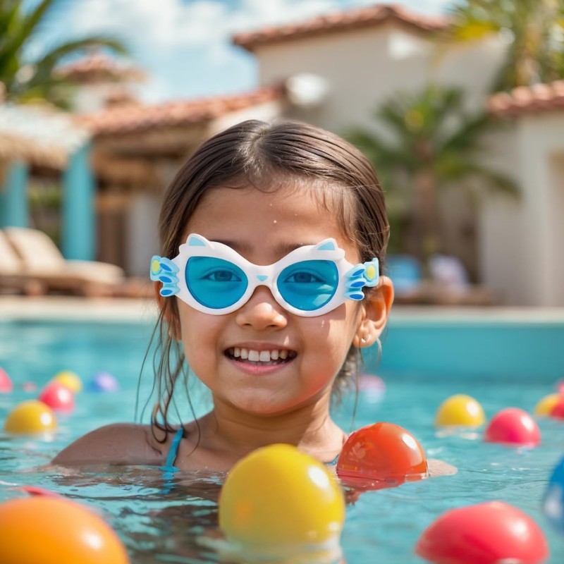 VEON Kids Swimming Goggles for Baby Girls 2-8, Blue White,