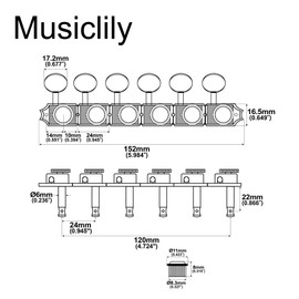 Musiclily Pro 6 inline Vintage Guitar Locking Tuners Guitar String Tuning Pegs Keys Machine Heads Replacement for Strat/Tele ST TL Style Electric Guitar, Nickel with Plastic Button