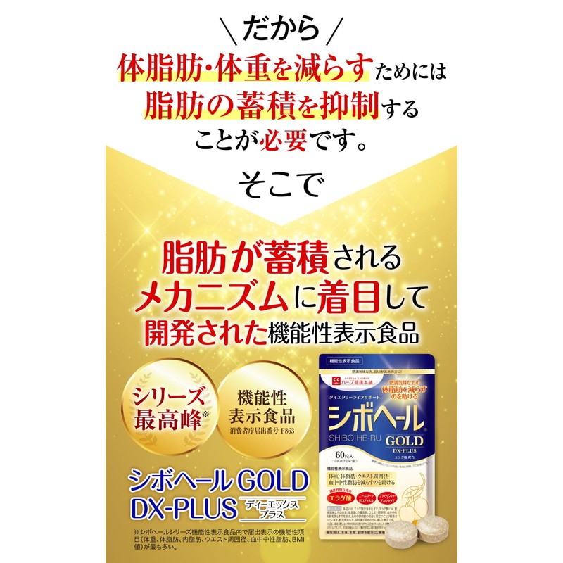 ハーブ健康本舗 シボヘールGOLD DX-PLUS 60粒入り [機能性表示食品] エラグ酸配合 サプリメント