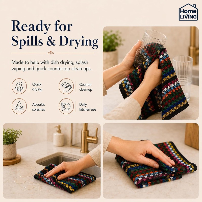 Home and Living Tea Towels for Kitchen,100% Cotton, Pack of