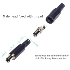 QTEATAK 10Pack 5.5MM x 2.5MM DC Male Power Plug Solder Power Jack Adapter Connector and 10Pack DC Female 3Pin Panel PCB Mount Connector Dustproof Plug with Waterproof Caps