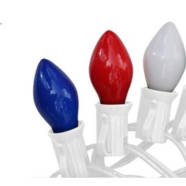 Holiday Pride Patriotic String Lights - Old Fashioned Ceramic C7 Christmas Tree Lights - Red White and Blue Lights with White Wire - UL Listed - Set of 25