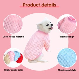 2 Pieces Winter Warm Puppy Clothes Fleece Pet Sweater Soft Coral Fleece Pet Clothes Pet Supplies Cat Outfit Cute Pullover for Small to Medium Pets (X-Large, Pink/Blue)