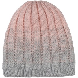 styleBREAKER 04024196 Unisex Knitted Hat with Colour Gradient and Rib Knit Pattern, Thermal Fleece Lining, Winter Hat, Grey-Rose