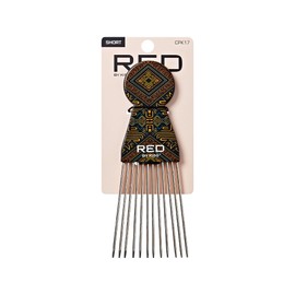 Red by Kiss Soul Pik Afro Comb, Scalp-Safe Skin Friendly Metal Teeth, For Curly & Straight Hair, Durable & Elegant Hairdressing Tool, Fashion Stylish for Daily Styling (Imperial Fan, Short)