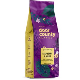 Door County Coffee Raspberry Almond - Flavored Whole Bean - 8oz Bag - Spring-Summer Seasonal - Medium Roast - 100% Specialty Arabica - Raspberry - Sugar Coated Almonds Flavored