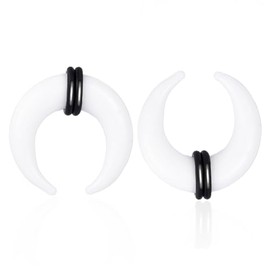 DOEARKO 2Pcs Glass Septum Pincher Tapers C Shape Buffalo Ear Taper Stretching Expander Rings for Nose Ear Gauges Size 8G 6G 4G 2G (White, 1.6mm(14G))