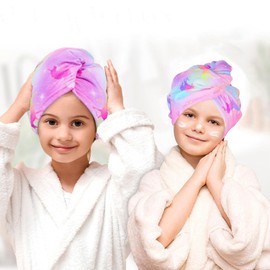 2 Pack Microfiber Hair Towel, Hair Turbans for Kid, Hair Wrap Towels, Kids Hair Towel Wrap for Little Girls, Head Towel Wrap for Women and Girls, Colorful Love