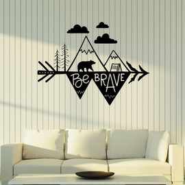 Be Brave Vinyl Wall Decal Decor for Office Motivation Lettering Wigwam Bear Nature Arrow Stickers Mural (k018) Black
