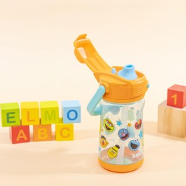 Zak Designs Sesame Street Beacon Kid Water Bottle for Travel or At Home, 12oz Plastic is Durable and Leak-Proof with Liquid Lock Spout, Cover, Carry Handle, Protective Base (Elmo & Friends)