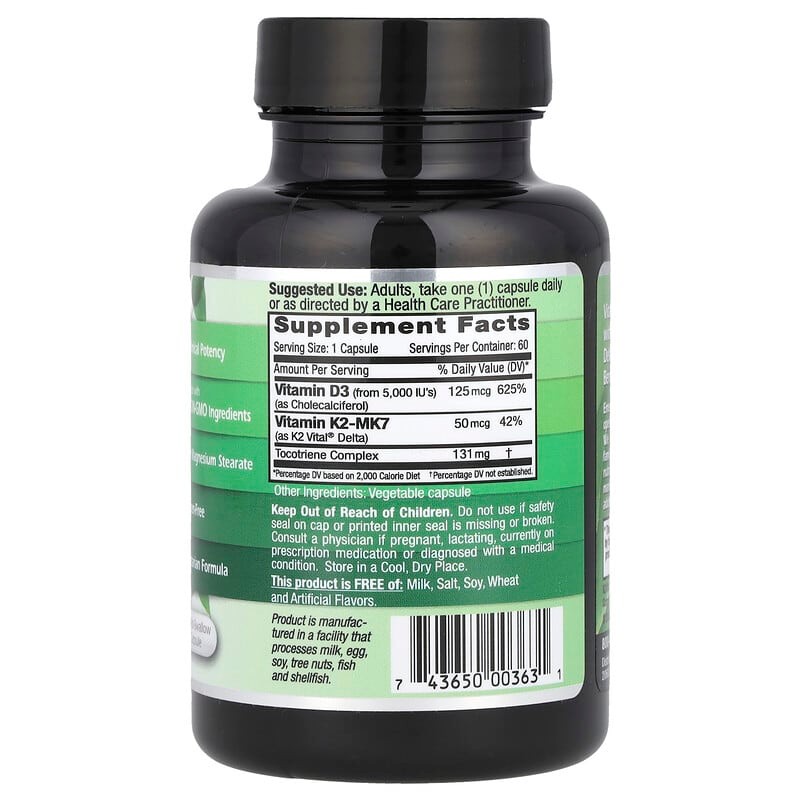 Emerald Labs Vitamin D3 5000IU + K2 50mcg Bone Health
