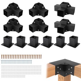 Pergola Brackets Kit,4''x4'' Heavy Duty Carbon Steel Gazebo Kit 3-Way for Lumber,DIY Metal Gazebo, Garden & Pergola Frames(12PCS)