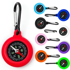 Cveenk Mini Compass Children, Pack of 9 Key Holders with Compass and Carabiner, Portable Waterproof Keyring Compass Pendant for Outdoor Holiday Camp, Camping, Hiking, Travel