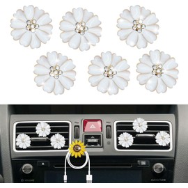 6 Pcs White Daisy Air Vent Clips+ Mask Hook, Cute Flower Car Air Fresheners Vents Clips Glam Car Interior Decor Charm Accessories for Women