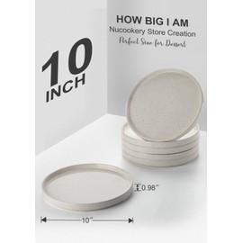 Nucookery Ceramic Dinner Plates Set of 6, 10 Inch Salad Plates, Round Dessert Plates, Large Dinnerware Plates for Kitchen, Microwave, Oven Safe, Scratch Resistant - Speckled White