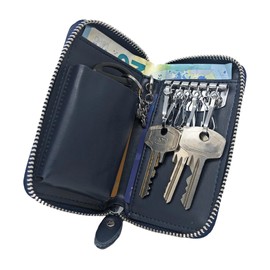 Su.B.dgn Leather Key Case, 6 Key Hooks, Card Holder, Money Wallet, Car Key Bag, Multifunction Key Organizer - Blue, blue, Pocket organiser