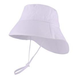 LACOFIA Baby Cotton Summer Hat Toddler Boys Girls Sun Hat Kids UPF 50+ Neck Protection Flap Cap with Adjustable Chin Straps White 2-5 Years/M