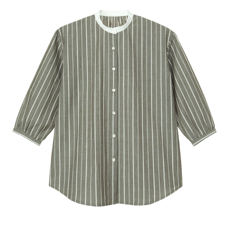 Sun Planning Pattern Pattern Band Collar Blouse 6530