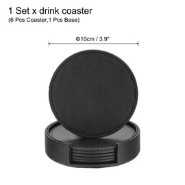 sourcing map 1 Set Leather Coasters for Drinks, Drink Coasters with Holder for Tabletop Protection, Home Decor and Housewarming Gifts, Black