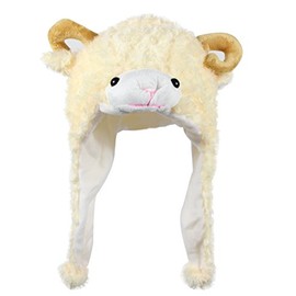 Bioterti Plush Fun Animal Hats –One Size Cap - 100% Polyester with Fleece Lining (Beige Sheep)