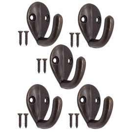Fuxxer® - Solid metal hooks, coat hooks, towel hooks, clothes hooks, iron hooks, antique brass bronze design, vintage country house retro, set of 5