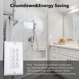 BN-LINK Countdown Digital Wall Timer Switch for Exhaust Fan with Push Button 5-10-20-30-45-60mins, Bathroom Fan Light Switch Timer Indoor, Neutral Required, Wall Plate Included, White, ETL Listed
