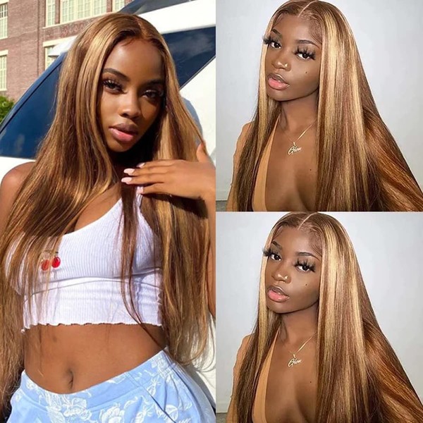 Bele 33 x 15.2 cm Lace Front Wig Ombre 4/27 Colour 180% Density Straight 33 x 15.2 cm Highlight Lace Front Wig Transparent Lace Front Lace for Black Women with Baby Hair 18 Inches