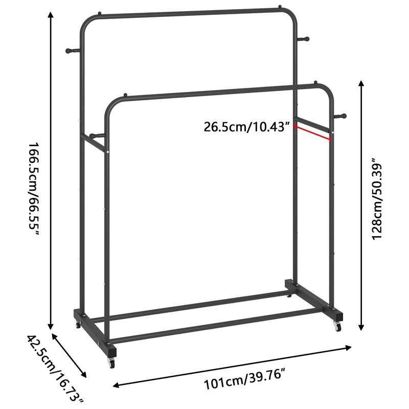 Laiensia Double Rods Garment Rack with Wheels, Clothing Rack for
