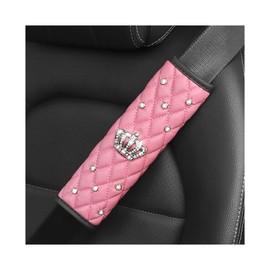 Mandark Bling Car Seatbelt Cover, 2PCS Rhinestones Crown Vehicle Seat Belt Strap Cushion Pad, Diamond Automotive Interior Shoulder Neck Harness Protector Accessories, Universal Fit(Pink)