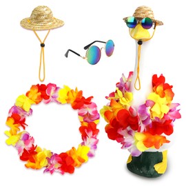 Catephe Porch Goose Outfits Summer, 3Pcs Hawaiian Porch Goose Clothes, Yard Statue Decoration Hawaiian Wreath with Glasses Straw Hat for 23" Lawn Patio Statue