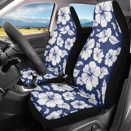 Dreaweet Blue Hibiscus Flowers Car Seat Covers for Women 2 Piece Tropical Car Accessories Interior Soft Breathable Seat Protector for Carseat Universal Front Seat Covers for SUV Sedan Van Trucks