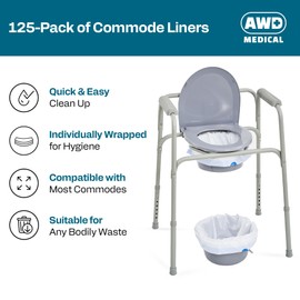 125 PACK Commode Liners - Adults Commode Bag Compatible with Most Toilets - Portable Commode Liners for Home, Hospital, Travel, & More - Disposable Bedside Toilet Liner Bags for Adult Potty Chair