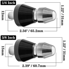 Saipor Pack of 2 Pressure Washer Nozzle 1/4 Inch + 3/8 Inch Male Thread Drain Nozzle Stainless Steel Duct Nozzle 5000 PSI Quick Connector Duct Cleaning Nozzle Pipe Cleaning Nozzle Accessories (1 Front