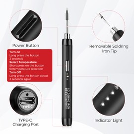 Cordless Soldering Iron Kit, USB Soldering Iron with 3 Temperature Adjustable 300℃-450℃, 3 Soldering Tips, Mini Stand, Solder Wire, Solder Paste, Solder Iron Set for Welding Repair - Black