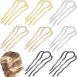 8 Pieces Hair Side Combs, Metal Hair Fork Clip Hair Pins for Buns Hair Updo U-Shape Hair Sticks for Women Hair Styling Tool Accessories (mixed)