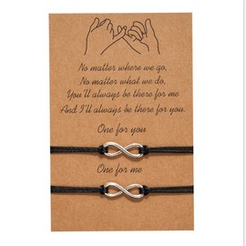 Flybloom 2 Pcs Bracelets 8 Word Hand Braided Bracelet Adjustable Friendship Couple Bracelet Gift(Black)