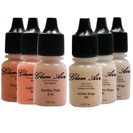 "June Glow Collection" Set of Six (6) Shades of Glam Air Airbrush Matte Makeup Foundation, Airbrush Blush and Airbrush Eye Shadow Water-based Formula Last All Day (For All Skin Types)0.25oz Bottles