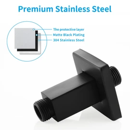 Straight Shower Arm with Flange Ceiling Mount Square Shower Extender for Fixed Shower Head 3 Inch Rainfall Shower Head Arm Extension, Matte Black