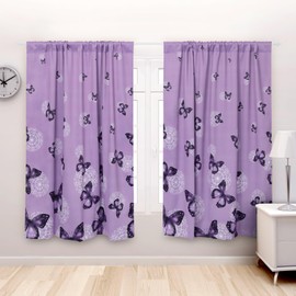 ARTALL Blackout Curtain Purple Butterfly Pattern Room Darkening Window Curtain Drapes for Living Room Bedroom, 52" W x 63" L, 2 Panels