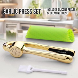 Drincarier Premium Garlic Press, Professional Garlic Mincer, Easy to Squeeze and Clean, Rust Proof & Dishwasher Safe, Efficient Ginger Crusher- Gold…