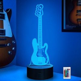 CoolGift Mart Bass Guitar Night Light, 3D LED Optical Illusion Lamp with Remote Control and Timer, Gifts for Bass Guitars Players Guitarists Music Lovers