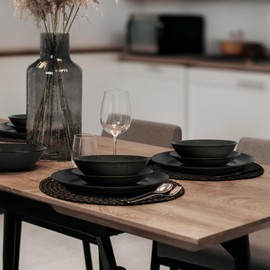 coraku Mino Lightweight Dinner Set, set of 12, onyx black