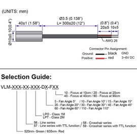 Quarton Laser Module VLM-635-56 LPO-D110-F20 Red Line Laser Module Fan Angle 110° Uniform Line, Class I Laser, Less Than 0.39mW (Focus: 20cm)