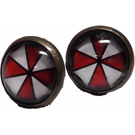Resident Umbrella Evil Round Glass Domed Stud Post Earrings